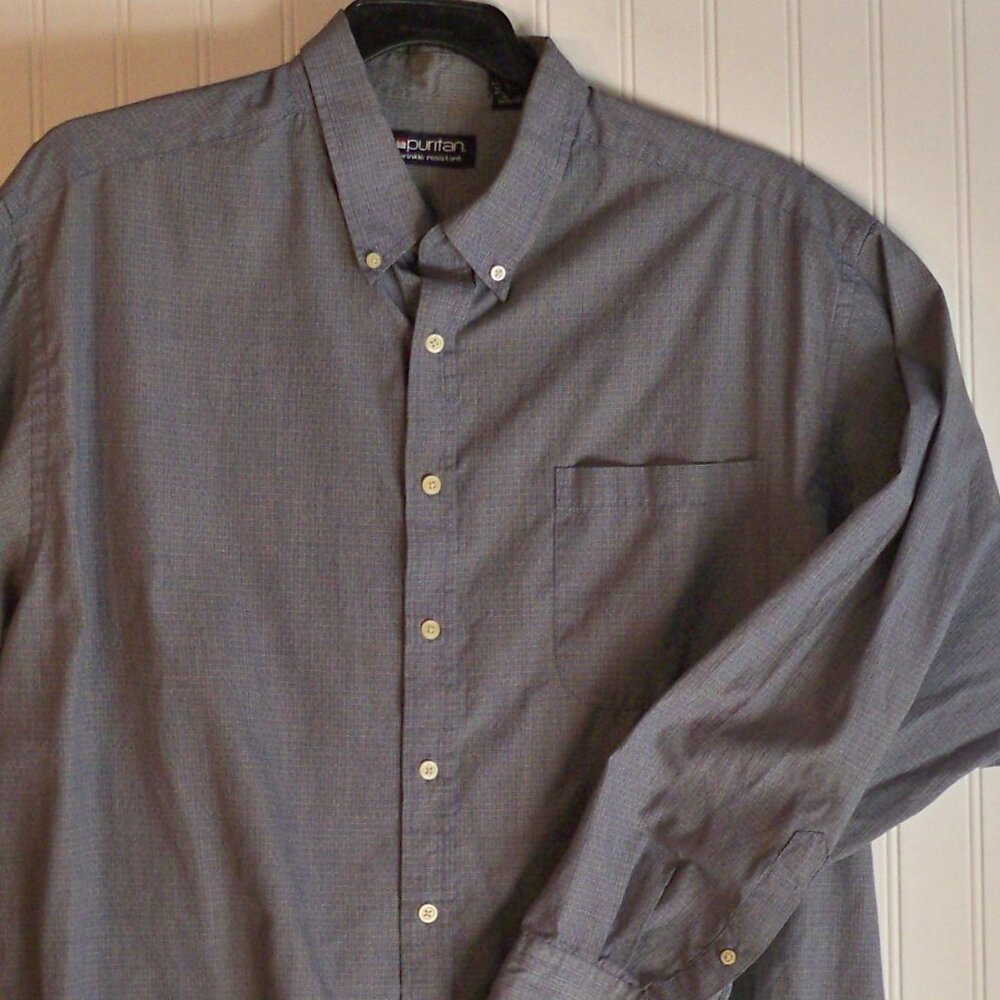 Puritan, Blue/Gray Button Up Shirt, XL 42-48